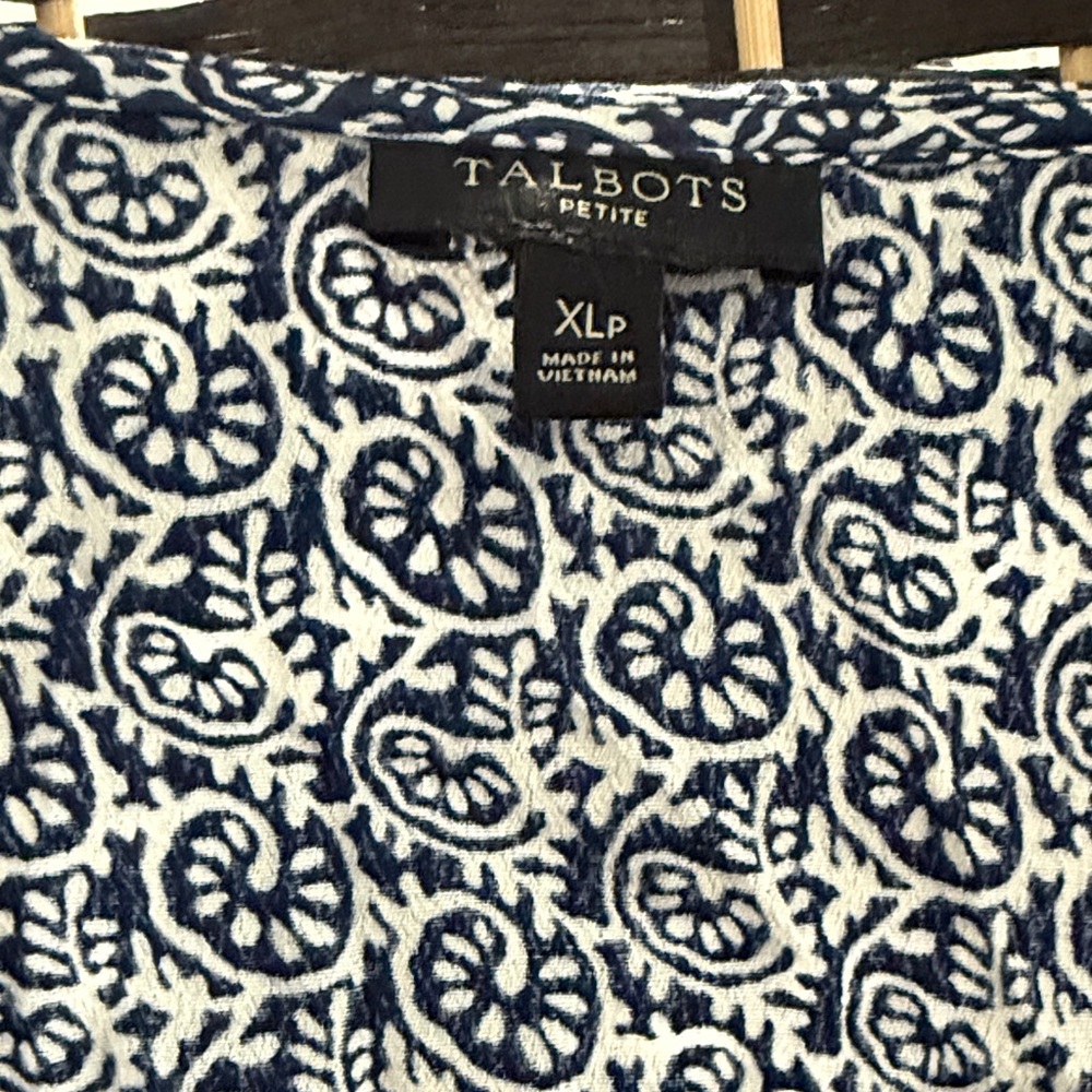 Talbots Navy and White Floral Blouse